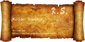 Kolár Sándor névjegykártya